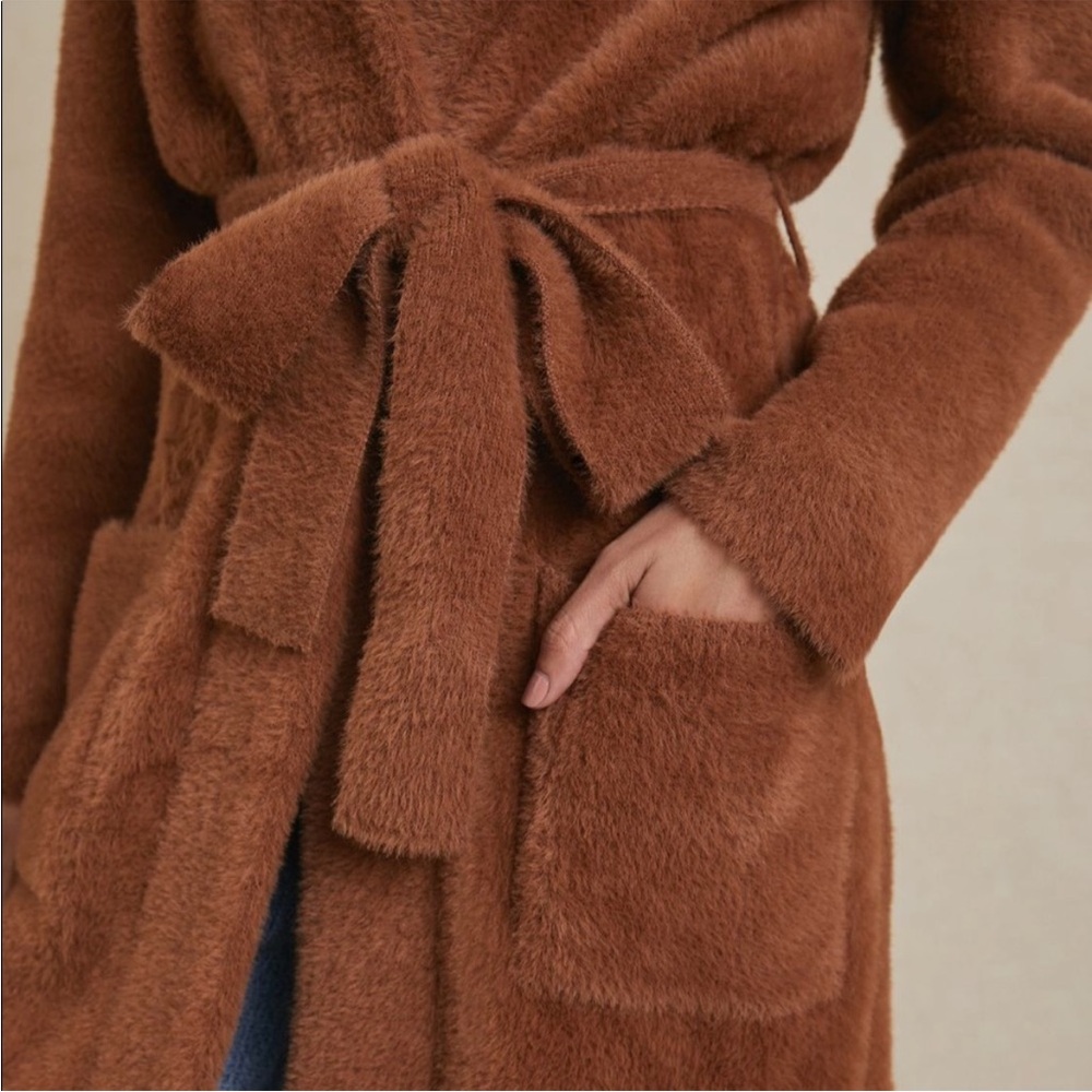 Anthropologie Amadi Nancy Eyelash Cardigan Honey Light Brown - Picture 4 of 15